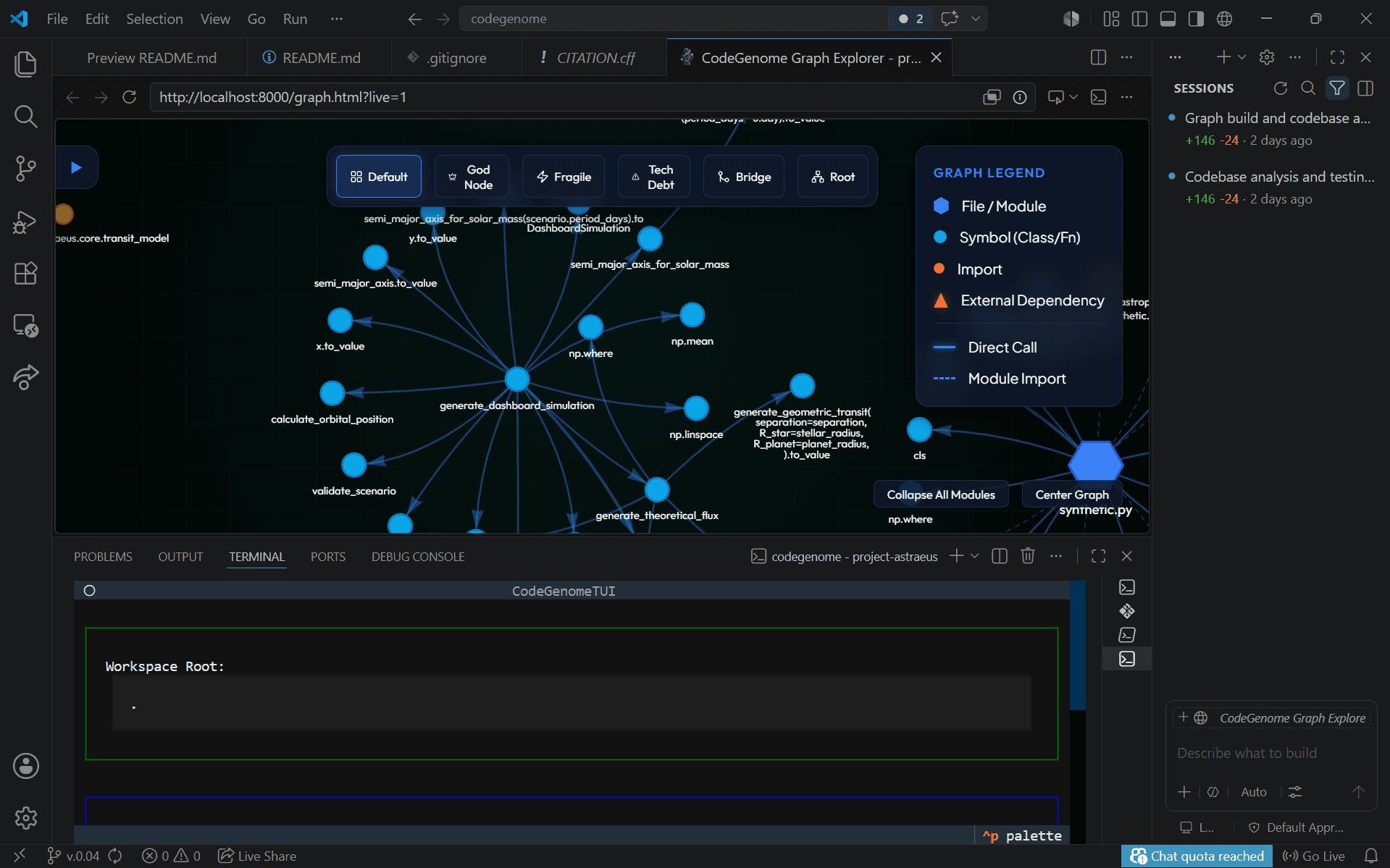 CodeGenome knowledge graph and codebase mapping interface